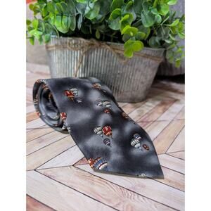 Pelini Roma Hot Air Balloon Novelty Gray and Black Handmade Necktie Polyester